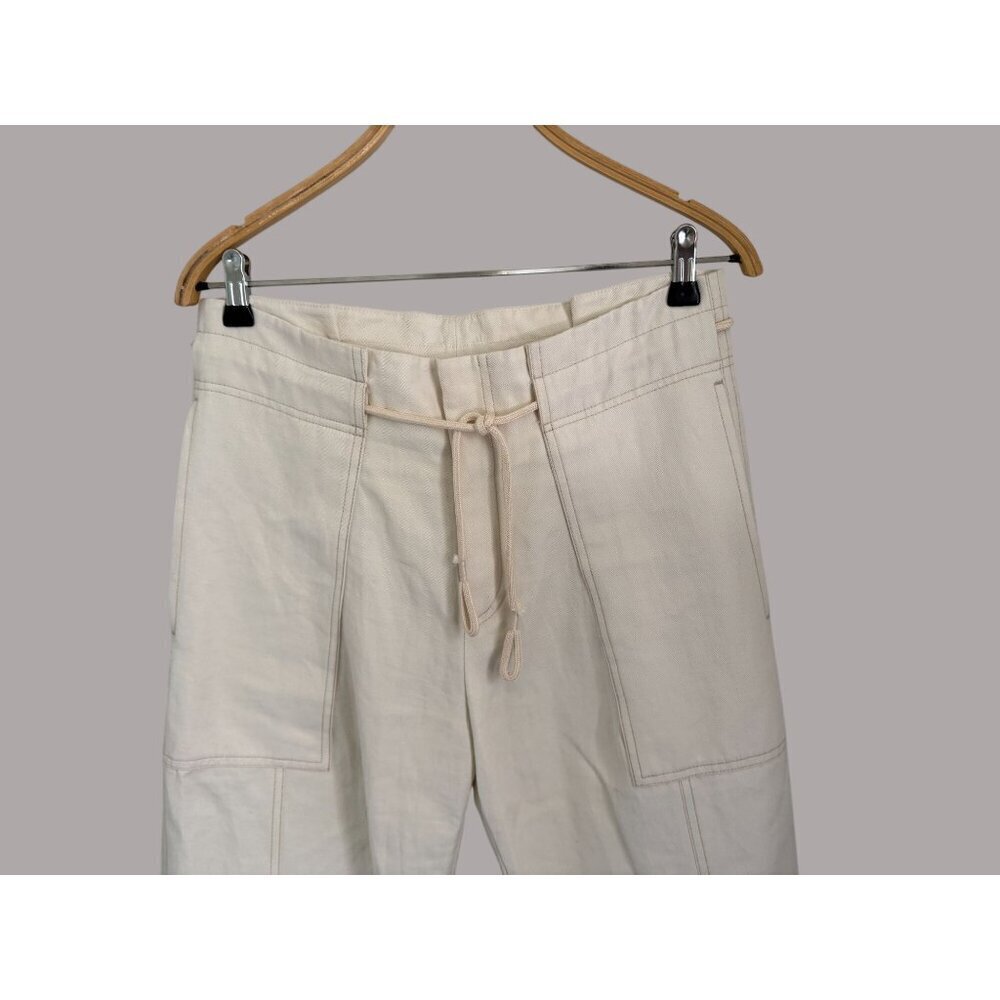 Vince Womens Cream Cotton Wide-Leg Cropped Pants W/ Patch Pockets & Drawstring W - Picture 3 of 7